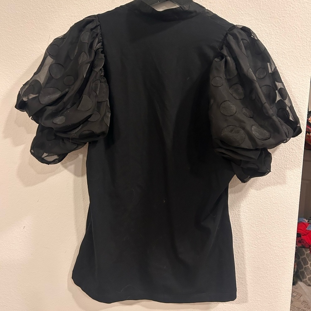 Anne Fontaine Maki Dots Puff Sleeve Top Black Sheer Polka Dot Balloon Blouse M - Picture 6 of 6